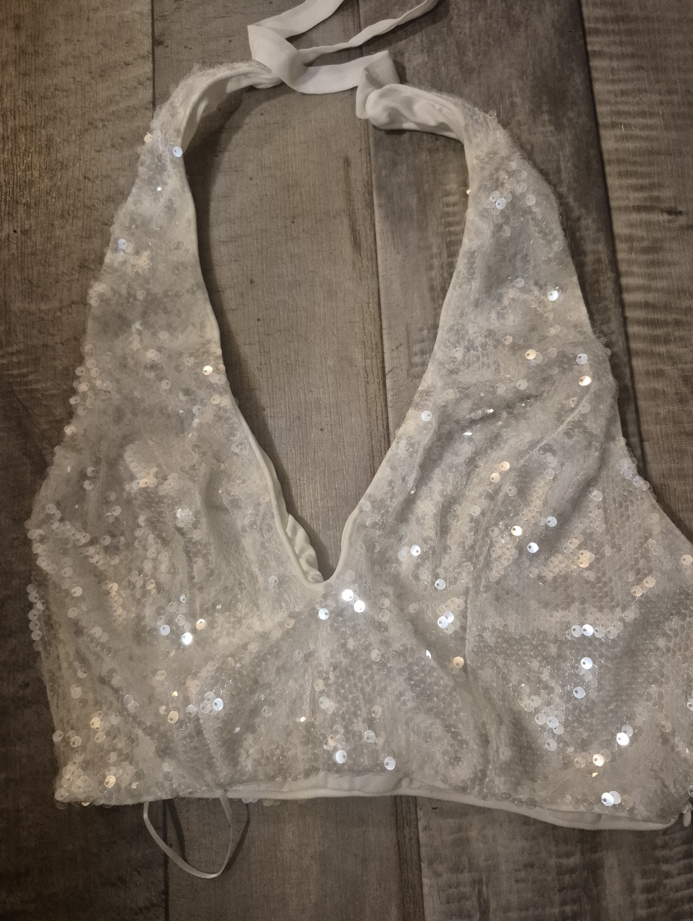 Zara Sequined Halter Top Open Back White M NWOT